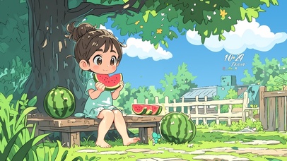 可爱吃瓜小女孩