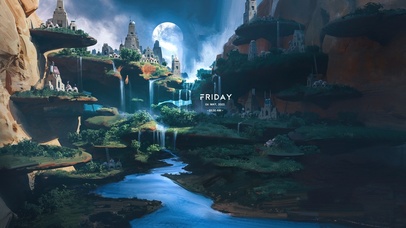 4K唯美异星瀑布城市