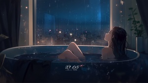 雨夜发呆女孩