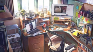 窗边的电脑办公桌