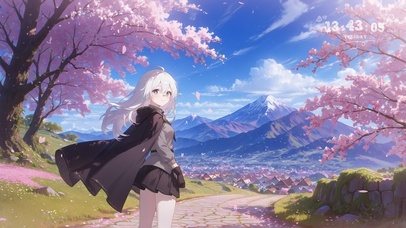 唯美山野樱花少女