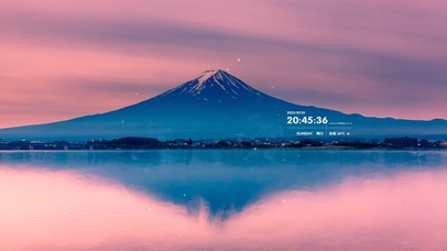 4K唯美治愈粉色天空下的富士山