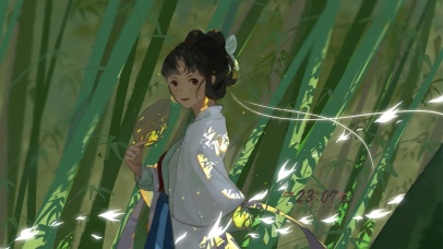 4K古风竹林女孩