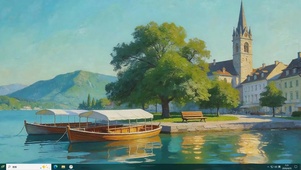 油画海景树木桌面主题