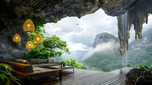 古风云雾山涧 
