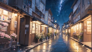 4K唯美治愈雨夜动漫星空街道