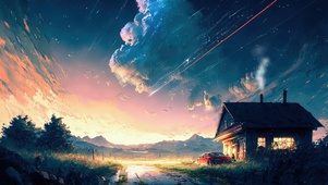 4K唯美治愈梦幻星空田野木屋