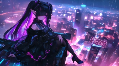 赛博城市黑发少女