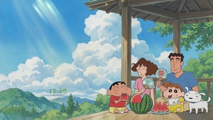 凉亭下纳凉的小新一家