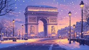飘雪下的凯旋门