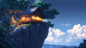 夜空悬崖上的小屋