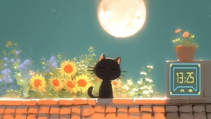 赏月的小黑猫