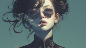 可爱丸子头墨镜少女