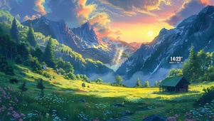 晚霞山间草原