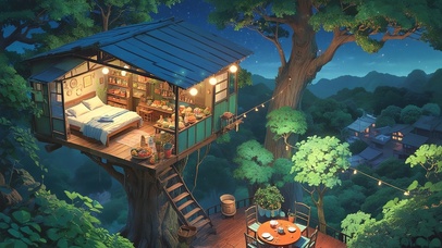 温馨树屋的夜