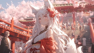樱花白发狐女