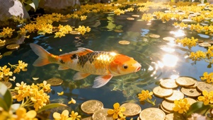 水塘里的锦鲤桂花与金币
