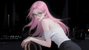 纯欲粉发眼镜美女