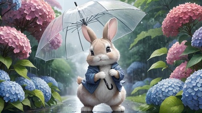 雨中撑伞的小兔子