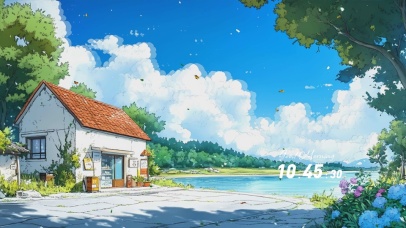 护眼蓝天白云树木河流