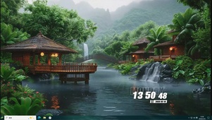 护眼绿景树木河流桌面主题