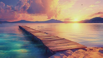 唯美夕阳AI海边