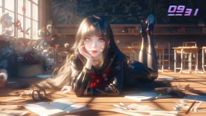 她的长发如瀑布般垂落