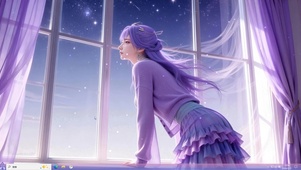 4k紫色长发美女