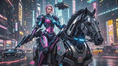 机械女郎骑马奔跑