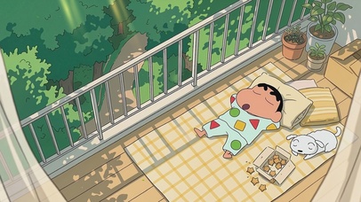 阳台小憩的小新和小白