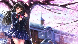 落花下的美少女