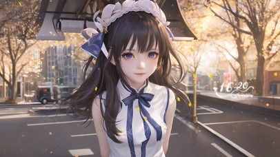 可爱秋日路边女孩