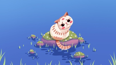 清新蓝色水面划水可爱猫猫插画