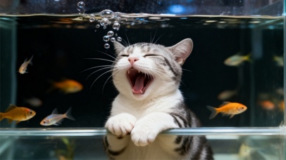开心小猫～看金鱼