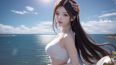 夏日海边长发女孩