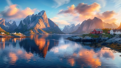 午夜阳光下的罗弗敦群岛