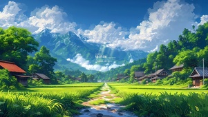 4k小路边稻田