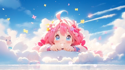 动态4K可爱云朵女孩俏皮