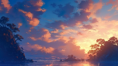 落日礁石海岸
