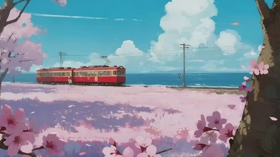 复古的红色的海上电车风景