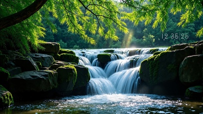 护眼树荫下小河淌水