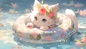4k 夏日泳池猫猫 白猫