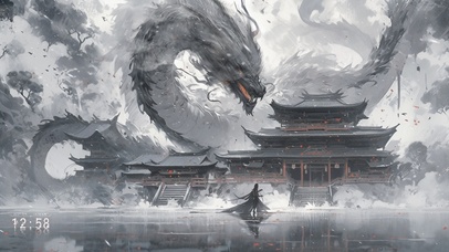 4K高清水墨画-龙腾四海