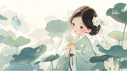 唯美古风荷花少女