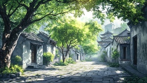 树影下的石板路