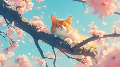 春天樱花树上猫咪