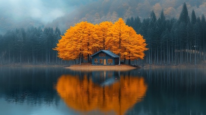 唯美湖心小木屋