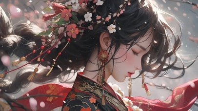 桃花树下的红衣女人