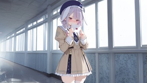走廊樱花少女