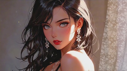 窗边的红唇少女